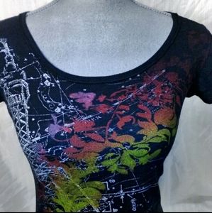 Blk short sleeve tee with floral print sz S
